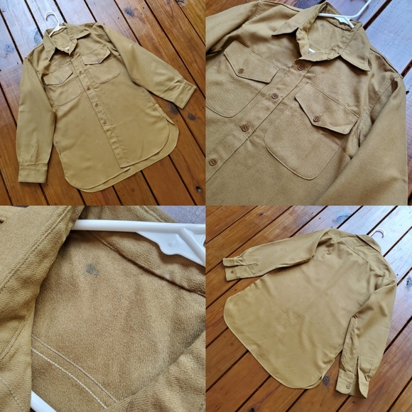 Vintage 50's Korean War men's M/L tan khaki wool long sleeve military shirt - Picture 7 of 11